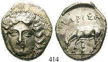 Kopf des jugendlichen Dionysos r. mit Efeukranz / Herakles l., hält Löwenfell und Keule; DI im l. Feld. SNG Cop.1038. schöner Stil und hohes Relief.