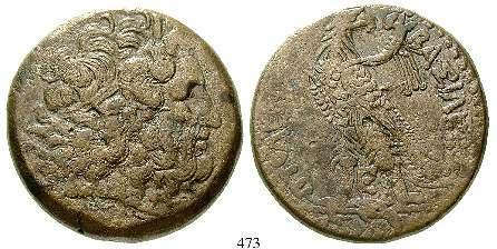 ss+/ss 250,- 476 Bronze 42 mm 221-205 v.chr., Tyros. 69,30 g. Kopf des Zeus- Ammon r. mit Diadem / Adler l.