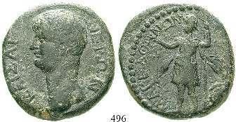 496 Nero, 54-68 Bronze 29 mm. 15,49 g. Prägung für das Koinon von Makedonien. Kopf l. / Mars l. mit Siegeskranz und Speer; dahinter makedonischer Schild.