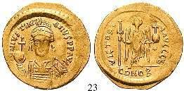 BYZANTINISCHE MÜNZEN 22 Justinian I., 527-565 Solidus 545-565, Constantinopel. 4,47 g.