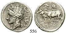 319/1; Syd.592. ss 150,- 564 L. Rutilius Flaccus, 77 v.chr. Denar 77 v.chr., Rom. 3,79 g. Behelmter Kopf der Roma r.