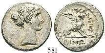 Die Rückseite erinnert an die erfolgreiche Kampagne des Pompeius gegen die Piraten im Jahr 66 v.chr., für die er als erster Mann im römischen Staate geehrt wurde. 583 Cn. Pompeius Magnus und M.
