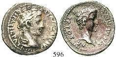 ss 790,- Die letzte im Namen Marc Antons geprägte Münze. 590 Denar 32-31 v.chr., Heeresmünzstätte. 3,42 g. Galeere ANT AVG III VIR R P C / LEG X Legionsadler zwischen zwei Standarten. Cr.544/24.