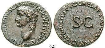 15,45 g. Germanicus steht mit Adlerzepter in Quadriga r.  braune Patina. ss 900,- 621 Cu-As 37-41, Rom. 11,53 g. Kopf l.