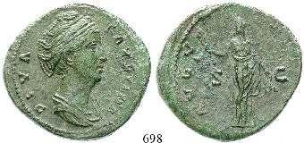 698 Faustina I., Frau des Antoninus Pius, +141 Cu-As nach 141, Rom. 12,29 g. Drapierte Büste r.