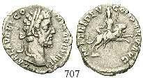 mit Lorbeerkranz M ANTONINVS AVG TR P XXVI / IMP VI COS III Thronende Roma mit Schild, Speer und