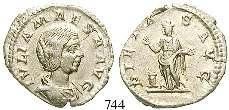 ss+ 220,- 743 Aquilia Severa, Frau des Elagabal, 220-222 Denar 220, Rom. 2,03 g. Drapierte Büste r.