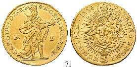 9,77 g. Brustbild r. / Vierfeldiges Wappen zw. Palm- und Lorbeerzweig. Gold. Friedb.3738; Helm.