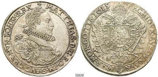 1009 Matthias II., 1608-1619 Taler 1615, Kremnitz. 28,55 g. Geharnischtes Brustbild r.