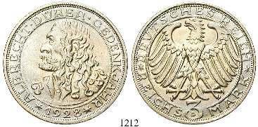 vz/vz+ 65,- 1222 3 Reichsmark 1929, A. Lessing. J.335. kl.
