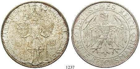 Kratzer, f.st 290,- 1237 5 Reichsmark 1929, E. Meißen. J.339. winz. Kratzer.