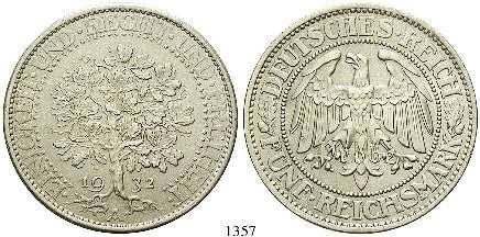 1357 5 Reichsmark 1932, A. Eichbaum. Probe in Antimon.