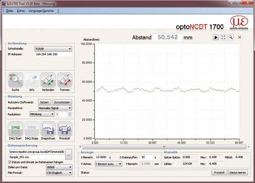 Die Software enthält zusätzlich ein Modul, das Messergebnisse anzeigen und speichern kann. Die Verbindung zum PC wird über das jeweilige Sensorkabel mit einem USB Konverter hergestellt.