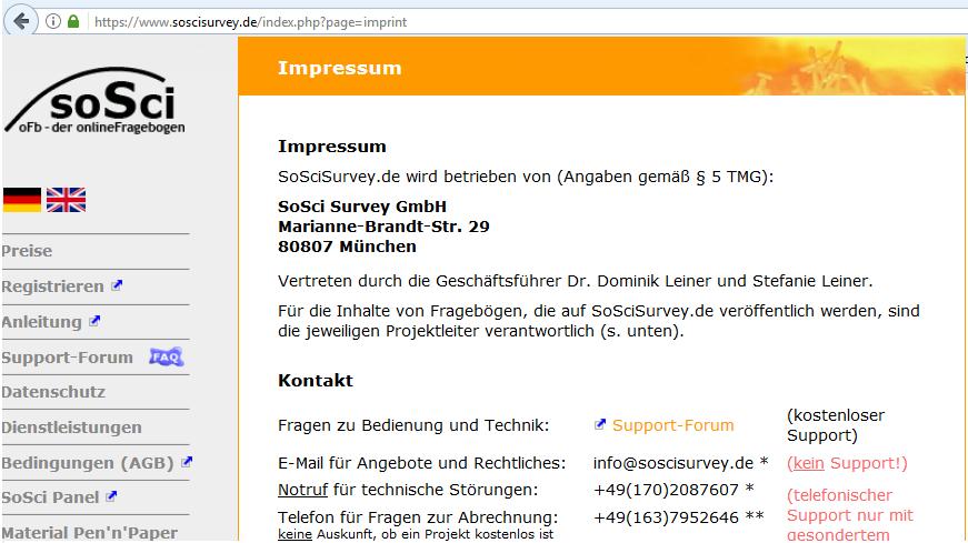 SoSciSurvey weiterführende Informationen Wissenschaftsverbindung: Domnik Leiner, Ludwig-Maximilians-Universität München