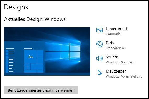 Mal wieder: Änderungen in den Einstellungen ches ein bestimmtes Erscheinungsbild der Windows- Oberfläche prägt. Benutzer können sich ihr eigenes Design zusammenstellen.