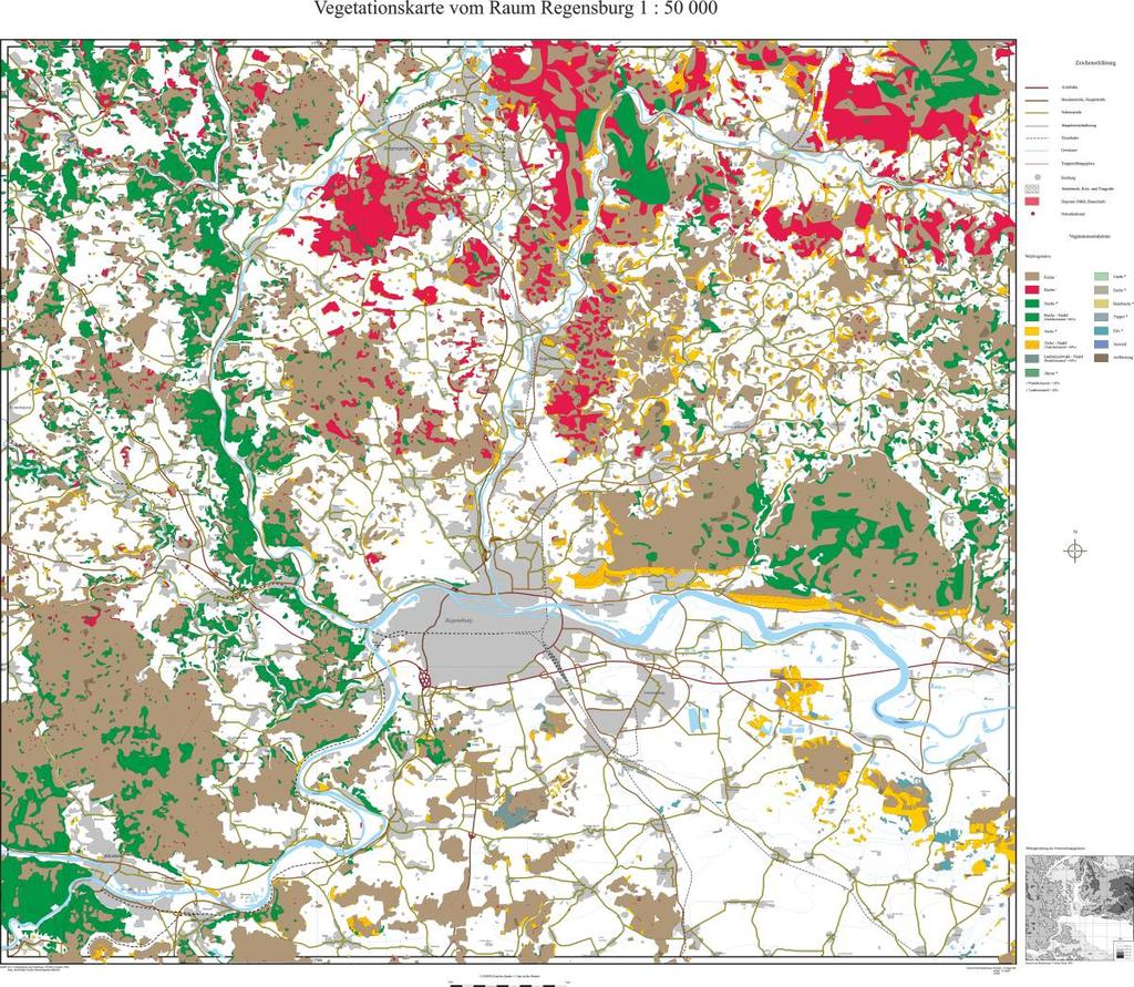 Vegetationskarte Regensburg 1:50.000 wird nachfolgend anhand der verschiedenen beteiligten Diplomarbeiten aufgeführt. Ab 2007 ruhen die Arbeiten an der Vegetationskarte.