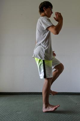 Bessere des Sprunggelenks in allen drei Bewegungsebenen 2 Der Übende stützt auf beiden Händen und dem Fußballen eines Beins.