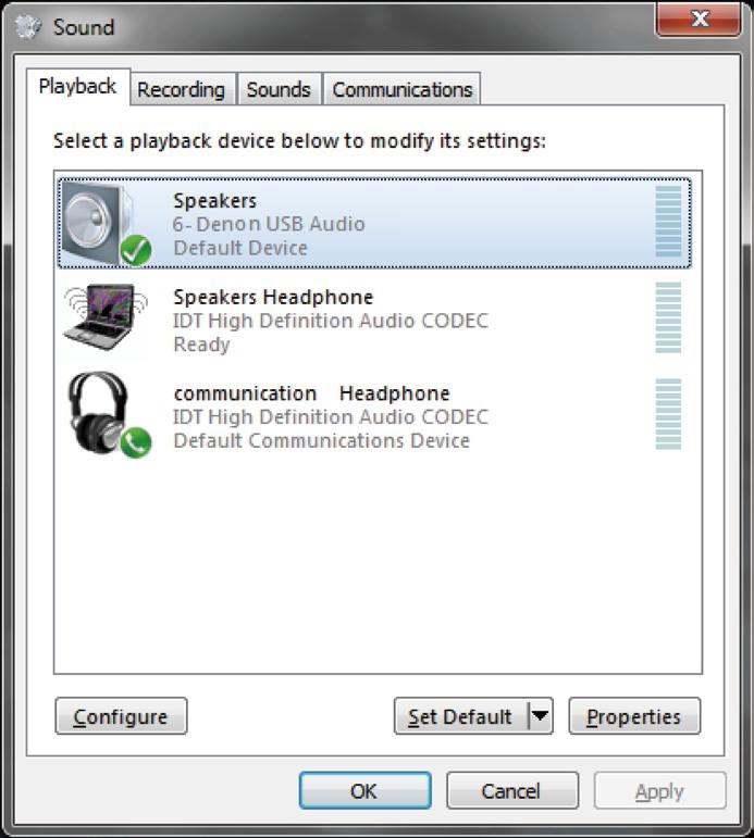 9 Überprüfen der Audioausgabe Gibt ein Testsignal vom Computer aus und überprüft die Audioausgabe der USB-DAC-Funktion. q Wählen Sie Lautsprecher aus, und klicken Sie auf Eigenschaften.