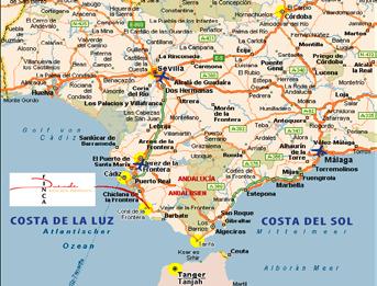 Lage Unsere Finca Duende liegt im südlichsten Zipfel von Spanien, Andalusien und zwar zwischen Gibraltar und Cádiz am Atlantik und somit an der «Costa de la Luz» (Küste des
