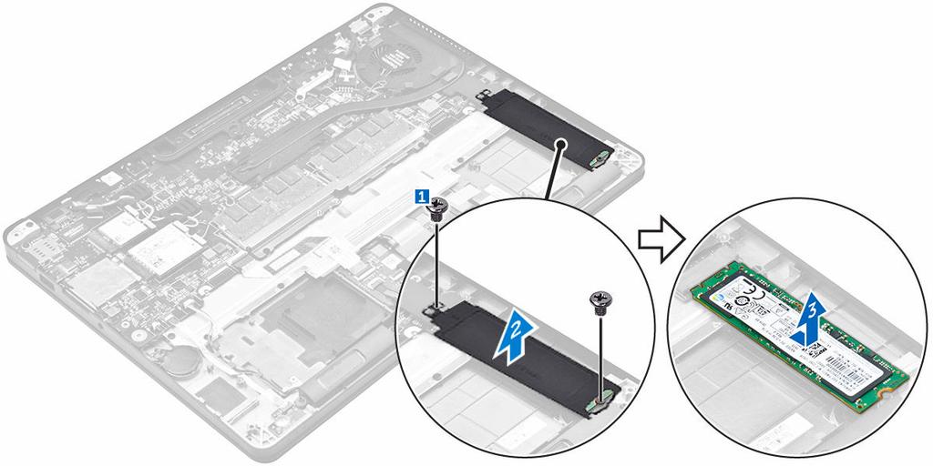 Installieren der optionalen PCIe-SSD-Karte 1. Setzen Sie das SSD in den Anschluss auf der Systemplatine ein. 2.