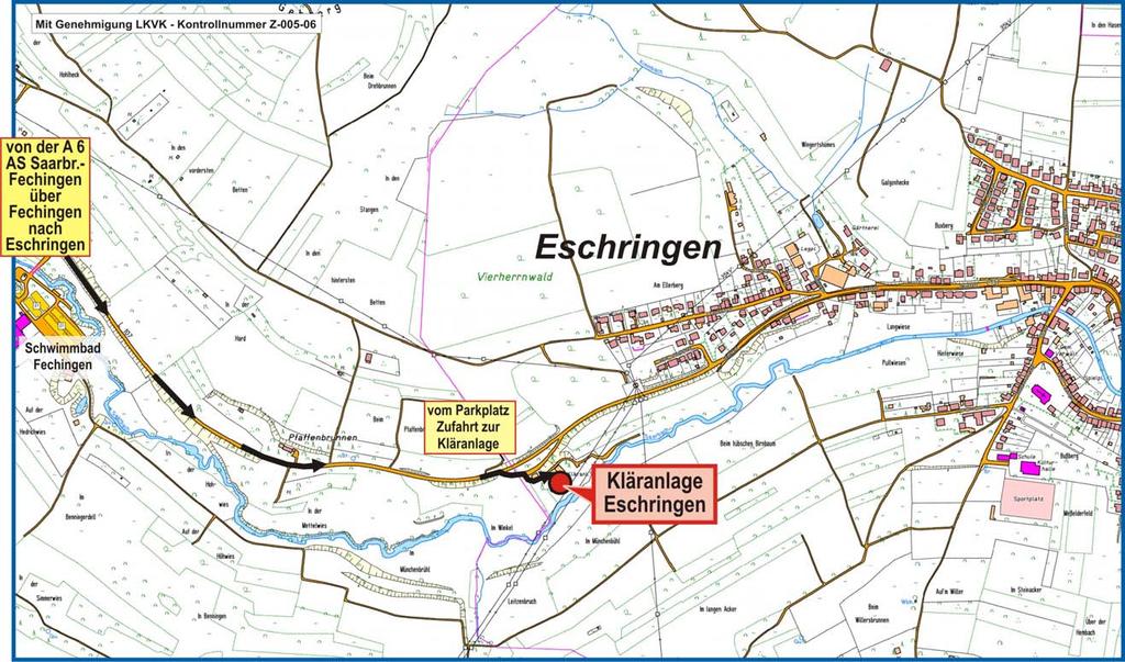 Wegeskizze zur Kläranlage Eschringen EVS Entsorgungsverband Saar Tel.