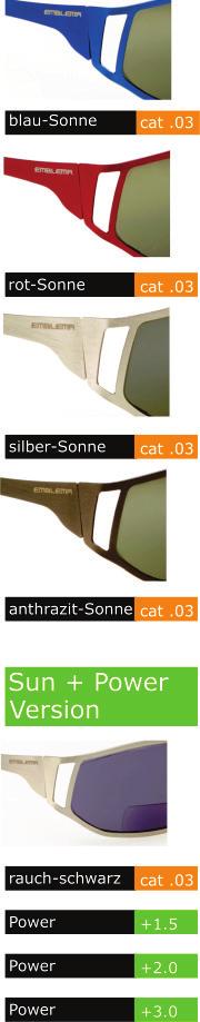 verschiedenen Farben - Sonnenbrille und Sun+Power mit Leseeinsatz +1.5 / +2.