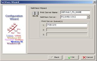 g. Wählen Sie den NetWare File Server, mit dem der Druckerserver verbunden wird. h. Geben Sie bei Print Queue einen Namen an.