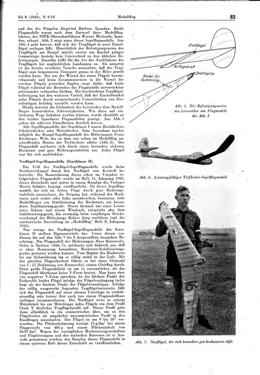 Bd. 8 (1943), N. 9/10 Modellflug 83 und das des Pimpfen Siegfried Darkow, Spandau.