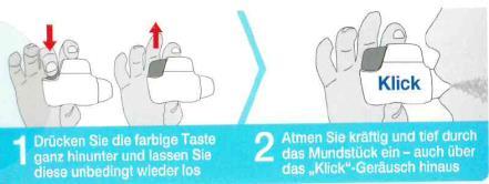 Kontrolle der Inhalation optisch (rot/grün)/akkustisch Bsp. Genuair Geschmack (Milchzucker) Bsp.
