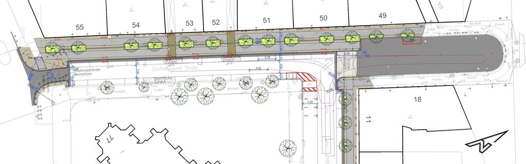 3. Greifenhagener Straße - Planung - Erweiterung des Gehweges - Ausweisung einer verkehrsberuhigten Zone; Befestigung in Asphalt - Veränderung der
