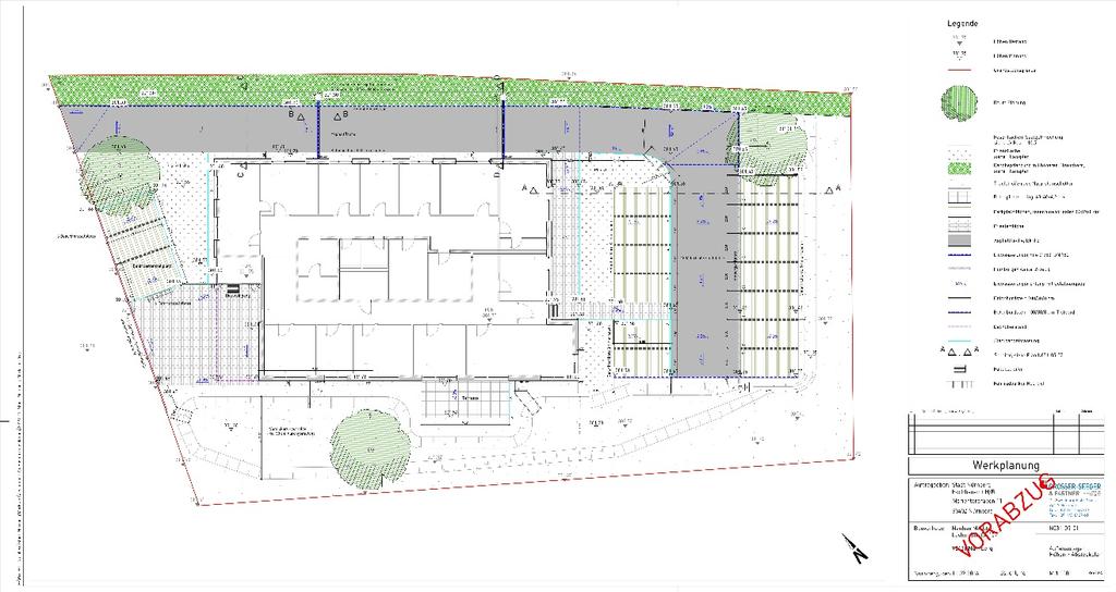 Planungsansatz Neubau Marktamt Nürnberg Extensive Dachbegrünung des Gebäudes mit mind.