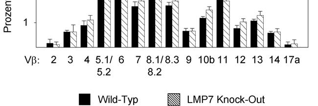 3 Ergebnisse Teil I Abbildung 19. Vβ-TCR Screen naiver Wild-Typ und LMP7 Knock-Out Mäuse (Milz). Einzelzellsuspensionen von LMP7 Knock-Out oder Wild-Typ Milzen an, die ein zweites Mal mi