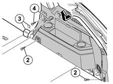 16 Gilt für Fahrzeuge mit zwei Sitzreihen. Die Schrauben (2) der Lastsicherungsösen entfernen. Die Abdeckungen (3) durch Abhebeln mit einem Falzbein oder einem kleinen Schraubenzieher entfernen.