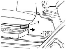 1 Die rechte vordere Verkleidung der Sitzbefestigung am rechten Sitz in der zweiten Sitzreihe entfernen.