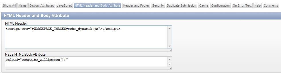 Abb. 3 Referenzierung des Javascripts über #WORKSPACE_IMAGES# Eintragen des Quellcodes direkt auf einer Apex Seite Anstatt eine Javascript Datei zu erstellen, kann der Quellcode auch direkt auf der