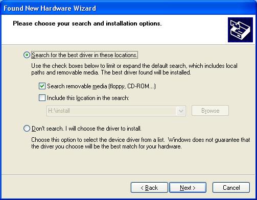 Wenn ein anderes Dialogfeld mit dem Titel [Found New Hardware Wizard] als in Schritt 3 angezeigt wird, fahren Sie mit Schritt 5 fort.