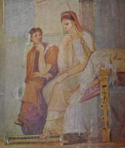 ihr ein größeres, gelbes Tuch, welches als das flammeum, das die Braut noch nicht angelegt hat, gedeutet wird 169. Ein anderes Fresko aus der Villa Imperiale in Pompeij, die sog. Dichterin aus der 1.