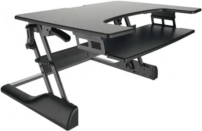 area: 90x64cm Lower deck for mouse and keyboard Desktop thickness: 15mm Height adjustable between 13 to 50cm