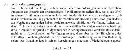 3.3 Wiederbelegungsquote Das OVG NRW trägt in seinem Urteil zum Bebauungsplan Nr.