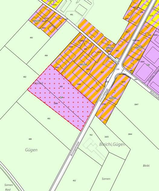 Einwohnergemeinde Sarnen Gewerbezone Gügen, Kägiswil Verkaufsdokumentation 4 Planerische Rahmenbedingungen 4.1 Zonenplan Die Grundstücke sind der Gewerbezone 1 zugeordnet.