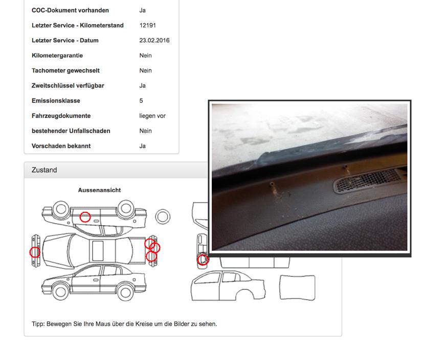 7. Fahrzeugbeschreibung 9 Die schematische Schadensdarstellung (BCA Fahrzeug Check) gibt Ihnen einen Überblick
