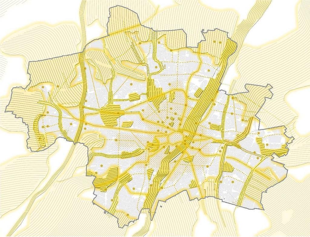 Übergeordnete Freiraumkulisse Auszug aus Konzeption Freiraum München 2030 Grafik: BGMR Landschaftsarchitekten