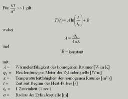 Theorie Berechnung der effektiven Wärmeleitfähigkeit mit der Näherungslösung der Zylinderquellengleichung Bestimmung von