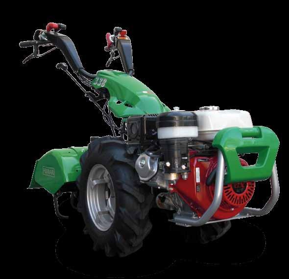 338 Available attachments: Hauptwerkzeuge : 60/70 cm 80/100 cm 56 cm 100 cm 80 cm 60/75/90 cm 338 PowerSafe The 338 two-wheel tractor has a gearbox with 3 forward and 3 reverse speeds and a quick