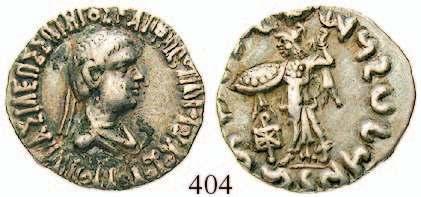 424a. ss 120,- 405 Menander, 155-130 v.chr. Drachme 155-130 v.chr. 2,43 g. Drapierte Büste r.