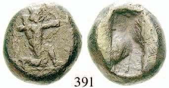 / Kreuz. Munro-Hay 51f. vgl. ss+ 150,- PERSIEN - ACHAEMENIDEN 391 Siglos ca. 505-480 v. Chr. 5,14 g.