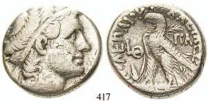 Tetradrachme Jahr 9 = 44-43 v.chr., Alexandria. 13,16 g. Kopf des Ptolemaios I. r. mit Lorbeerkranz / Adler steht l.