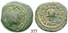 50-100 Bronze 12 mm Jahr 34 = 94/5, Caesarea. 1,72 g. Kopf der Tyche r.