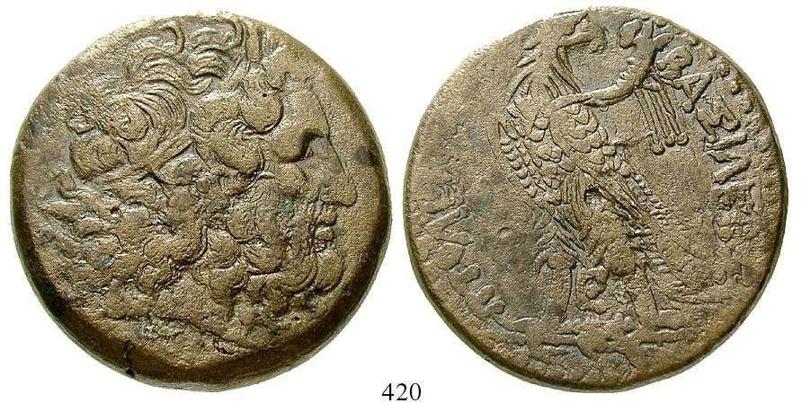Mitch. ACW 3416ff. ss 110,- 423 Bronze 41 mm 221-205 v.chr., Alexandria. 66,74 g. Kopf des Zeus-Ammon r.
