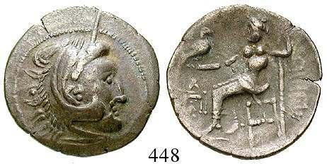 de la Tour 6088; Castelin 258; D&T 2582. grüne Patina. ss 150,- 445 Tetradrachme 3.Jh.v.Chr. 15,93 g. Kopf des Herakles r.